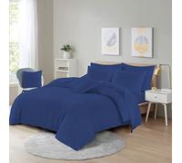 LIZZIE JACOBS New Plain Dyed Quilt Bedding with Pillowcases Super Soft Breathable Cotton Rich Duvet Cover Polycotton Easy Care Comfortable Reversible Bed Set (Royal Blue, Double)