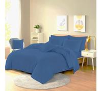 LIZZIE JACOBS New Plain Dyed Quilt Bedding with Pillowcases Super Soft Breathable Cotton Rich Duvet Cover Polycotton Easy Care Comfortable Reversible Bed Set (Mid Blue, Double)