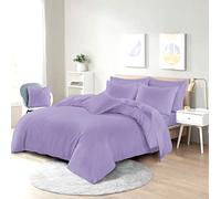 LIZZIE JACOBS New Plain Dyed Quilt Bedding with Pillowcases Super Soft Breathable Cotton Rich Duvet Cover Polycotton Easy Care Comfortable Reversible Bed Set (Lilac, Single)