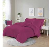 LIZZIE JACOBS New Plain Dyed Quilt Bedding with Pillowcases Super Soft Breathable Cotton Rich Duvet Cover Polycotton Easy Care Comfortable Reversible Bed Set (Fuchsia, Single)