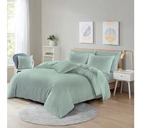 LIZZIE JACOBS New Plain Dyed Quilt Bedding with Pillowcases Super Soft Breathable Cotton Rich Duvet Cover Polycotton Easy Care Comfortable Reversible Bed Set (Duck Egg, King)