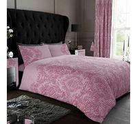 LIZZIE JACOBS New Printed Duvet Cover Sets Cotton Rich Quilt Cover Sets Easy Care Reversible Bedding Sets (King, Empire Damask Blush Pink)