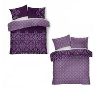 LIZZIE JACOBS New Printed Duvet Cover Sets Cotton Rich Quilt Cover Sets Easy Care Reversible Bedding Sets (Double, Empire Damask Purple)