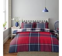 LIZZIE JACOBS New Printed Easy Care Soft Duvet Quilt Cover Reversible Bedding Sets With Pillowcases (Wimborne Check Red, Single)