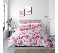 LIZZIE JACOBS New Printed Reversible Soft Easy Care Duvet Quilt Cover Bedding Sets With Matching Fitted Bed Sheet and Pillowcases (Chelsea Floral Red, King)