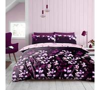 LIZZIE JACOBS New Printed Reversible Soft Easy Care Duvet Quilt Cover Bedding Sets With Matching Fitted Bed Sheet and Pillowcases (Amerie Purple, Double)