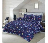 LIZZIE JACOBS New Space Design Duvet Cover Set Printed Easy Care Bed Linen Soft Quilt Covers Sets Reversible Bedding Sets With Pillowcases Xmas Festive Kids and Adults Bed Sets (Navy, Single)