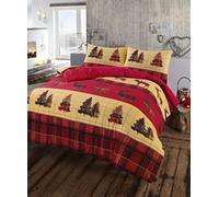 LIZZIE JACOBS New Stag 100% Brushed Cotton Flannelette Duvet Cover Sets XMAS Festive Quilt Covers Thermal Super Soft Warm Cosy Winter Season Bedding Sets With Pillowcases (Red, Double)