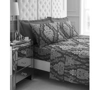 LIZZIE JACOBS New Tartan Check and Floral Pattern Flannelette 100% Brushed Cotton Thermal Soft Cosy Fitted and Flat Sheet Sets With Pillowcases (Seraphina Charcoal, King)