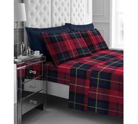 LIZZIE JACOBS New Tartan Check and Floral Pattern Flannelette 100% Brushed Cotton Thermal Soft Cosy Fitted and Flat Sheet Sets With Pillowcases (Becks Check, King)