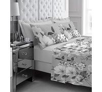 LIZZIE JACOBS New Tartan Check and Floral Pattern Flannelette 100% Brushed Cotton Thermal Soft Cosy Fitted and Flat Sheet Sets With Pillowcases (Joanna Grey, Single)