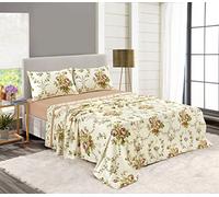 LIZZIE JACOBS New Tartan Check and Floral Pattern Flannelette 100% Brushed Cotton Thermal Soft Cosy Fitted and Flat Sheet Sets With Pillowcases (Olivia Brown, Double)