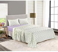 LIZZIE JACOBS New Tartan Check and Floral Pattern Flannelette 100% Brushed Cotton Thermal Soft Cosy Fitted and Flat Sheet Sets With Pillowcases (Rose Bud Lilac, Single)