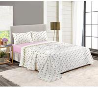 LIZZIE JACOBS New Tartan Check and Floral Pattern Flannelette 100% Brushed Cotton Thermal Soft Cosy Fitted and Flat Sheet Sets With Pillowcases (Rose Bud Pink, Double)