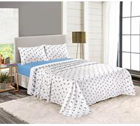 LIZZIE JACOBS New Tartan Check and Floral Pattern Flannelette 100% Brushed Cotton Thermal Soft Cosy Fitted and Flat Sheet Sets With Pillowcases (Rose Bud Blue, King)