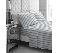LIZZIE JACOBS New Tartan Check and Floral Pattern Flannelette 100% Brushed Cotton Thermal Soft Cosy Fitted and Flat Sheet Sets With Pillowcases (Dudly Stripes, King)