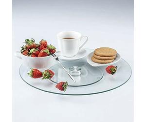 LIZZIE JACOBS New Tempered Glass Lazy Susan Rotating Turntable Serving Tray Cake Decorating Plate Spin Swivel Revolving Clear Round Tray Table Server Ideal for Cake Cheese Dips Sauces