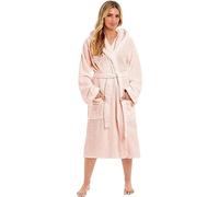 LIZZIE JACOBS New Terry Toweling Women Bathrobes Pure 100% Egyptian Cotton Absorbent Soft Cosy 650 GSM Hooded Dressing Gowns Housecoat Ladies Nightwear (X-Large (20-22), Pink)