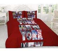 LIZZIE JACOBS New York City Printed Luxurious Modern Style Easy Care Duvet Cover Sets Quilt Cover Sets Reversible Bedding Sets (King, Red)