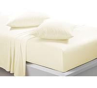 LIZZIE JACOBS Percale 180 Thread Count Extra Deep 40cm Fitted Sheets Easy Care Polycotton Non Iron Shrinkage Fade and Wrinkle Resistant 16inch Deep Fitted Bed Sheets (Cream, Double), PTCFBS-72