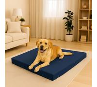 LIZZIE JACOBS Pet Mats Large Washable Dog Pet Pillow Cushion Crate Beds With Waterproof Removable Cover Flat Mattress Non skid Bottom Pet Beds for Dogs (Navy, Large (70x95+5cm))