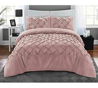LIZZIE JACOBS Pintuck 100% Microfiber Quilt Covers Easy Care Soft Duvet Cover Quilt Bedding Set with Pillowcases Embroidery and Pinch Pleat Design (Soft Pink, Super King)