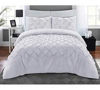 LIZZIE JACOBS Pintuck 100% Microfiber Quilt Covers Easy Care Soft Duvet Cover Quilt Bedding Set with Pillowcases Embroidery and Pinch Pleat Design (White, Double)