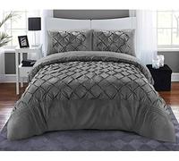 LIZZIE JACOBS Pintuck 100% Microfiber Quilt Covers Easy Care Soft Duvet Cover Quilt Bedding Set with Pillowcases Embroidery and Pinch Pleat Design (Charcoal, King)