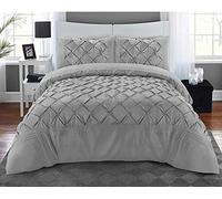 LIZZIE JACOBS Pintuck 100% Microfiber Quilt Covers Easy Care Soft Duvet Cover Quilt Bedding Set with Pillowcases Embroidery and Pinch Pleat Design (Silver, Double)