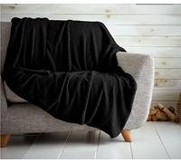 LIZZIE JACOBS Popcorn Waffle Honeycomb Style Luxurious Throws Super Soft Warm Cosy Sofa Settee Bed Fleece Blankets Non Allergenic Kids Adults Travel Blankets (Double -150x200cm, Black)