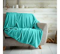 LIZZIE JACOBS Popcorn Waffle Honeycomb Style Luxurious Throws Super Soft Warm Cosy Sofa Settee Bed Fleece Blankets Non Allergenic Kids Adults Travel Blankets (Aqua, Double -150x200cm)