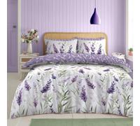 LIZZIE JACOBS Printed Easy Care Duvet Cover Sets Check Floral Stripes Damask Pattern Bed Linen Polycotton Quilt Covers Bed Sets All Year Round Bedding Sets (Lavender, Double)