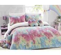 LIZZIE JACOBS Rainbow Tie Dye Pattern Teddy Bear Fleece Super Soft Warm Cosy Kids and Adults Duvet Cover Sets Quilt Covers Bedding Sets (Single Duvet Set)