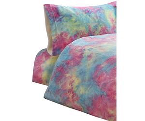 LIZZIE JACOBS Rainbow Tie Dye Pattern Teddy Bear Fleece Super Soft Warm Cosy Kids and Adults Matching Fitted Bed Sheet (Single Fitted Sheet)