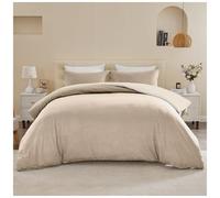LIZZIE JACOBS Soft Touch Reversible Fleece Duvet Cover Set Bedding with Pillowcases Warm Thermal Winter Quilt Cover Cosy Plush Fleece 2 in 1 Bed Set (Natural/Cream, Single)