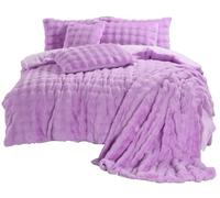 LIZZIE JACOBS Square Teddy Fleece Bedding Set Luxury Fluffy Ultra Soft Duvet Cover with Pillowcases Thick Warm Cosy Winter Quilt Cover Premium Plush Teddy Extra Warm Bedding Set (Liliac, Super King)