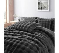 LIZZIE JACOBS Square Teddy Fleece Bedding Set Luxury Fluffy Ultra Soft Duvet Cover with Pillowcases Thick Warm Cosy Winter Quilt Cover Premium Plush Teddy Extra Warm Bedding Set (Charcoal, King)