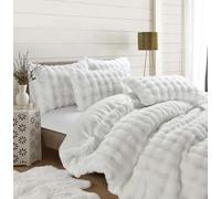 LIZZIE JACOBS Square Teddy Fleece Bedding Set Luxury Fluffy Ultra Soft Duvet Cover with Pillowcases Thick Warm Cosy Winter Quilt Cover Premium Plush Teddy Extra Warm Bedding Set (White, Super King)