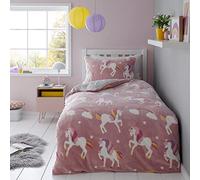 LIZZIE JACOBS Teddy Fleece Glow in The Dark Duvet Cover Sets Super Soft Warm Cosy Sherpa Fleece Winter Xmas Quilt Covers Bedding Sets GC (Double Duvet Set, Rainbow Unicorn)