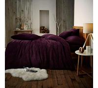 LIZZIE JACOBS Teddy Fleece Luxurious Duvet Cover Sets Super Soft Warm Cosy Sherpa Fleece WInter Quilt Cover Sets Reversible Bedding Sets (Double, Aubergine)