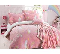 LIZZIE JACOBS Teddy Glow in The Dark Sherpa Fleece Super Soft Warm Cosy Kids and Adults Duvet Cover Sets Quilt Covers Bedding Sets LW (Double Duvet Set, Rainbow Unicorn)