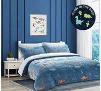 LIZZIE JACOBS Teddy Glow in The Dark Sherpa Fleece Super Soft Warm Cosy Kids and Adults Duvet Cover Sets Quilt Covers Bedding Sets NZ (Double Duvet Set, Dino)