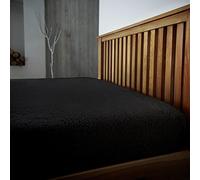 LIZZIE JACOBS Teddy Sherpa Fleece Fitted Bed Sheet Thermal Super Soft Warm Cosy Luxurious Plain Teddy Bear Fleece Bed Sheets (Black, Double)