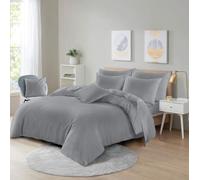 LIZZIE JACOBS Ultra Soft Microfibre Plain Dyed Duvet Cover Set with Pillowcases Breathable Quilt Covers Anti Allergy Easy Care Comfortable Reversible Bedding (Grey, Single)