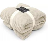 LIZZIE JACOBS Waffle Popcorn Honeycomb Throws Blankets Super Soft Warm Cosy Throw Over Sofa Sette Bed Blankets Extra Large Snuggle Fleece Thermal Throws For Kids & Adults (Cream, King - 200 x 240cm)