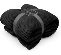 LIZZIE JACOBS Waffle Popcorn Honeycomb Throws Blankets Super Soft Warm Cosy Throw Over Sofa Sette Bed Blankets Extra Large Snuggle Fleece Thermal Throws For Kids & Adults (Black, King - 200 x 240cm)