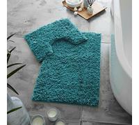 LIZZIE JACOBS Zero Twist Long Thick Pile 2 Pieces Bath Mat and Pedestal Mat Sets Non Slip Extra Absorbent Regular Size Super Soft Bathroom Toilet Rugs (Teal)