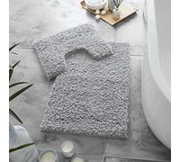 LIZZIE JACOBS Zero Twist Long Thick Pile 2 Pieces Bath Mat and Pedestal Mat Sets Non Slip Extra Absorbent Regular Size Super Soft Bathroom Toilet Rugs (Grey)
