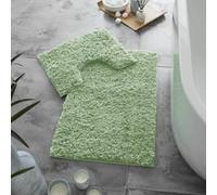 LIZZIE JACOBS Zero Twist Long Thick Pile 2 Pieces Bath Mat and Pedestal Mat Sets Non Slip Extra Absorbent Regular Size Super Soft Bathroom Toilet Rugs (Sage Green)