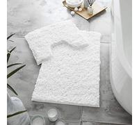 LIZZIE JACOBS Zero Twist Long Thick Pile 2 Pieces Bath Mat and Pedestal Mat Sets Non Slip Extra Absorbent Regular Size Super Soft Bathroom Toilet Rugs (White)